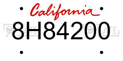 8H84200 California License Plate
