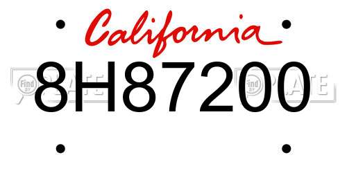 8H87200 California License Plate