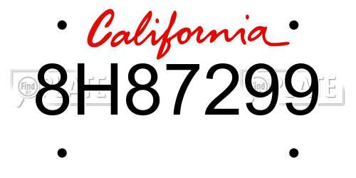 8H87299 California License Plate