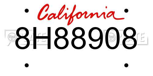 8H88908 California License Plate