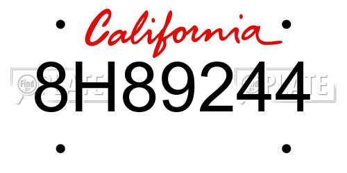 8H89244 California License Plate