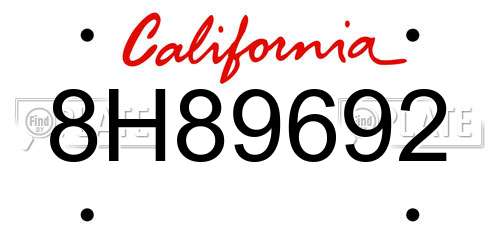 8H89692 California License Plate
