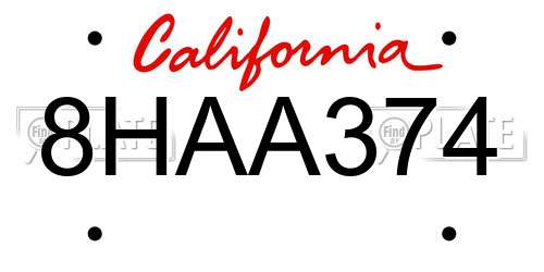 8HAA374 California License Plate