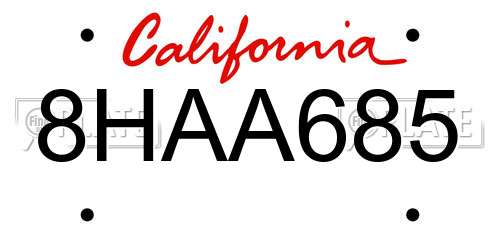 8HAA685 California License Plate