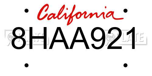 8HAA921 California License Plate