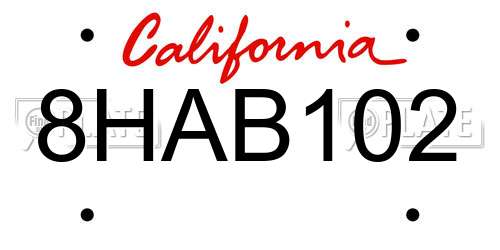 8HAB102 California License Plate