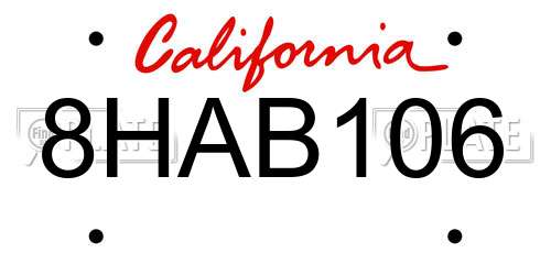 8HAB106 California License Plate
