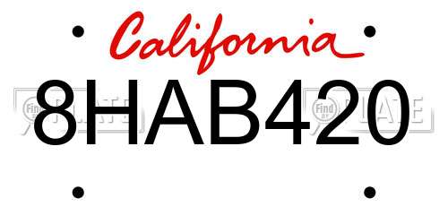 8HAB420 California License Plate