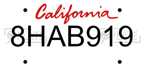 8HAB919 California License Plate