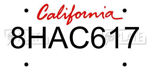 8HAC617 California License Plate