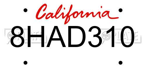 8HAD310 California License Plate