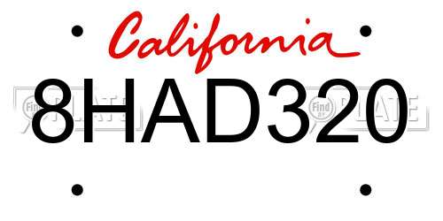 8HAD320 California License Plate