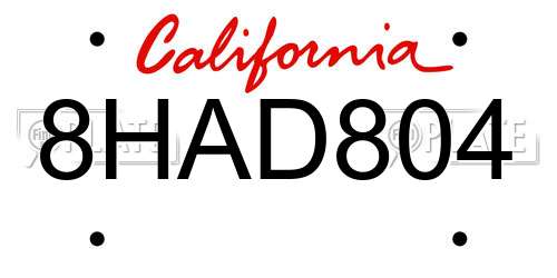 8HAD804 California License Plate