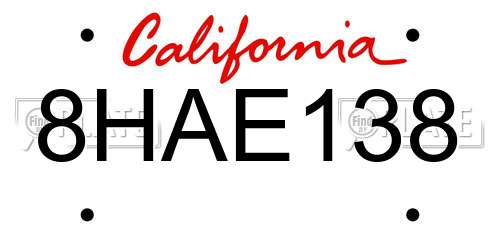 8HAE138 California License Plate