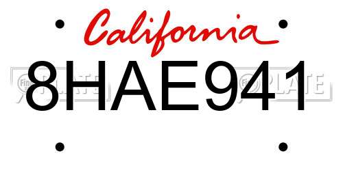 8HAE941 California License Plate