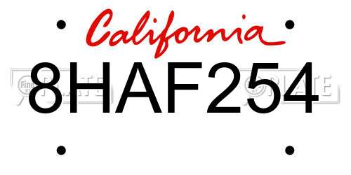 8HAF254 California License Plate