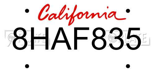 8HAF835 California License Plate