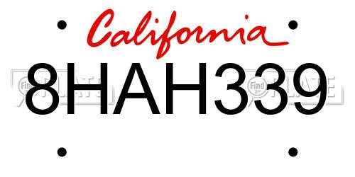 8HAH339 California License Plate