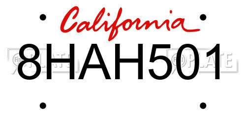 8HAH501 California License Plate