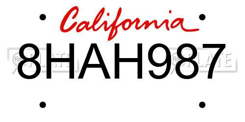 8HAH987 California License Plate