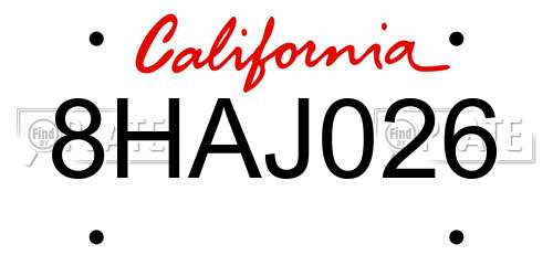 8HAJ026 California License Plate