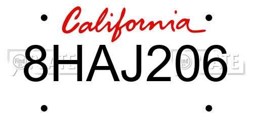 8HAJ206 California License Plate