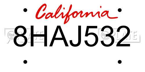 8HAJ532 California License Plate
