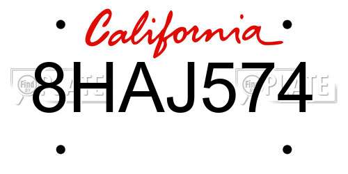 8HAJ574 California License Plate