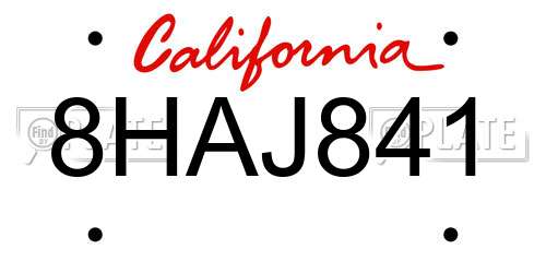 8HAJ841 California License Plate