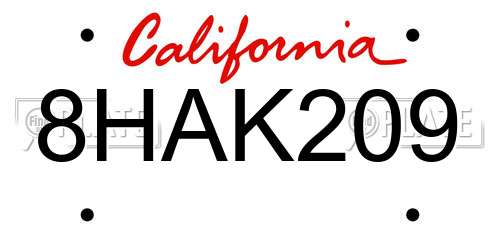 8HAK209 California License Plate