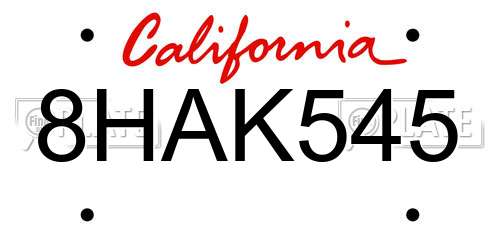 8HAK545 California License Plate