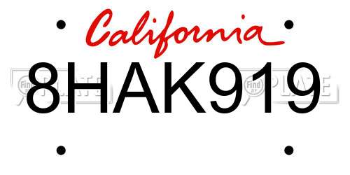 8HAK919 California License Plate