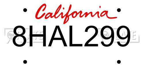 8HAL299 California License Plate