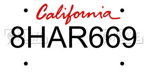 8HAR669 California License Plate