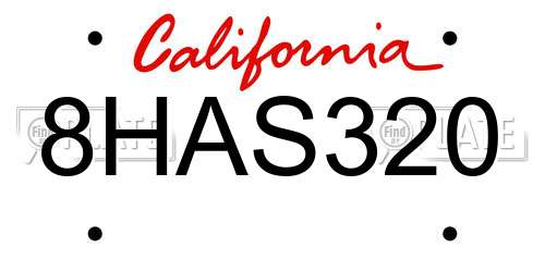 8HAS320 California License Plate