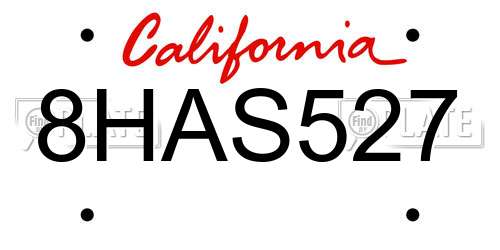 8HAS527 California License Plate