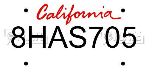 8HAS705 California License Plate