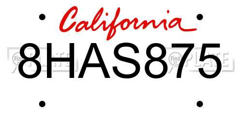 8HAS875 California License Plate