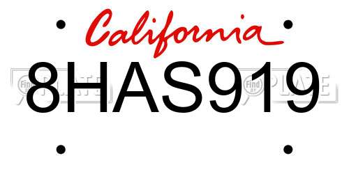 8HAS919 California License Plate