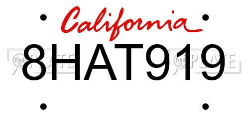 8HAT919 California License Plate