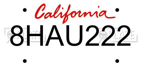 8HAU222 California License Plate