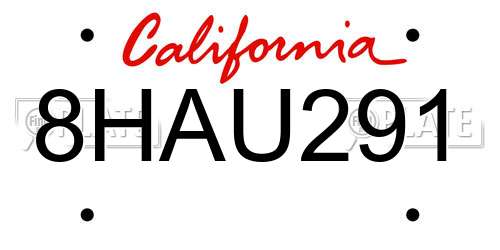 8HAU291 California License Plate