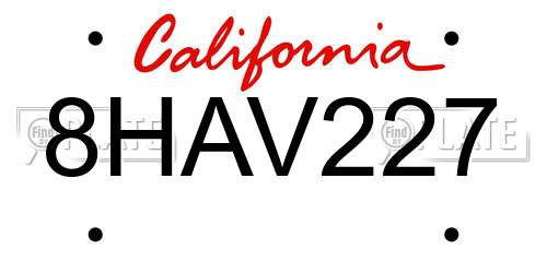 8HAV227 California License Plate