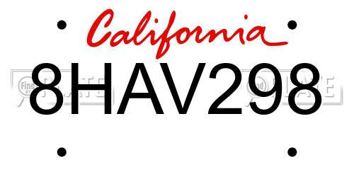 8HAV298 California License Plate