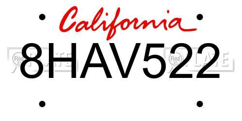 8HAV522 California License Plate