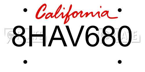 8HAV680 California License Plate