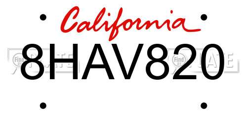8HAV820 California License Plate