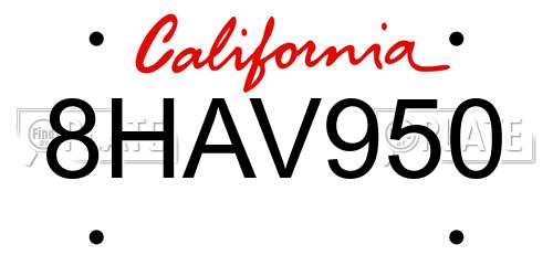 8HAV950 California License Plate