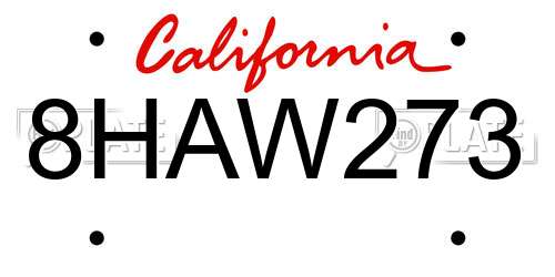 8HAW273 California License Plate