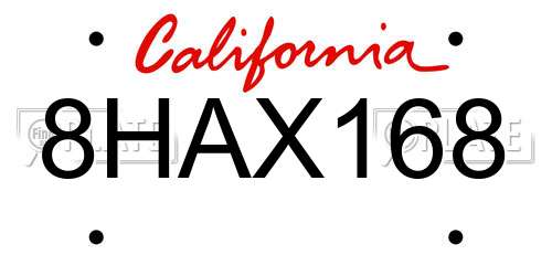 8HAX168 California License Plate